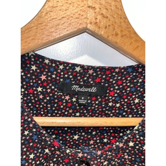 Madewell Womens Star Print Button-Down Blouse Size XS Short Sleeve Cotton Top - Picture 5 of 9
